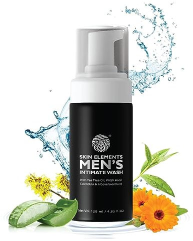 Skin Elements Intimate Wash for Men | pH Balanced Foaming Wash with Tea Tree Oil & Aloe Vera | Soothes, Refreshes & Maintains Hygiene | 4.05 fl. oz.