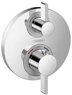 hansgrohe Ecostat S Modern Minimalist Volume and Auto Temperature Control 2-Handle Thermostatic Shower Valve Trim with Diverter in Chrome, 15758001