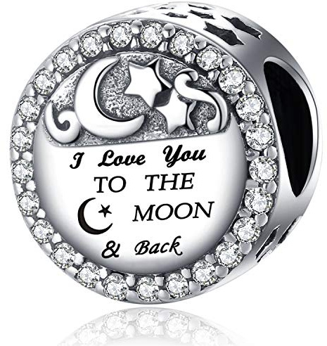S925 Sterling Silver Charms Fit for Pandora Charms Bracelet I Love You to the Moon and Back Bead Charm Gifts for Woman 4