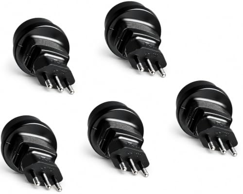 DINIC Reisestecker, Stromadapter Stecker Italien auf Schutzkontakt-Buchse, Netzadapter 3-polig IT (5 Stück, schwarz)