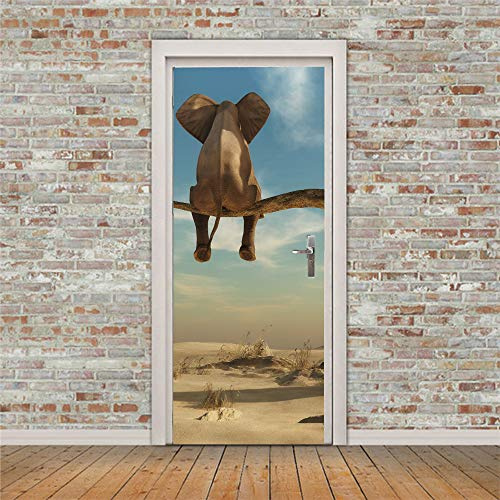 Yelilad Türtapete Selbstklebend TürPoster Türaufkleber 3D Wohnzimmer Schlafzimmer Badezimmer Wasserdicht Abnehmbare Professionelle Vinyl Upgrade, Tier Wüste Einsamer Elefant Zurück 90x200 cm