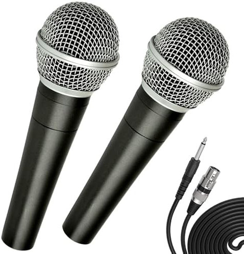 Professional Dynamic Karaoke Vocal Microphone with Cable. Metal Body (Dark Grey) PAIR