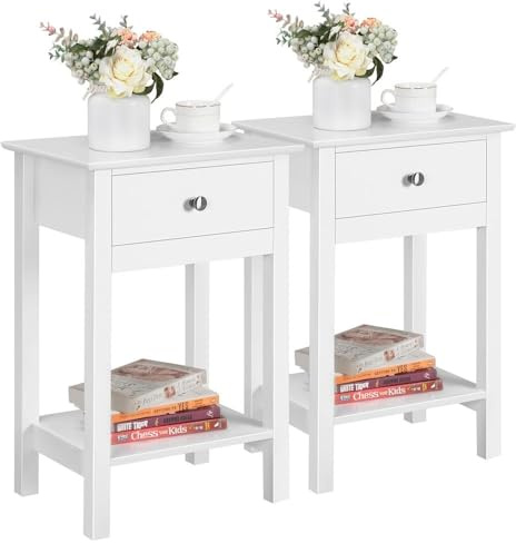 Yaheetech 2 Tables de Chevet Etroit Table d’appoint Chevet 40x30x60cm Blanc | Table de Nuit en bois, Chevet de Lit Scandinave, Bout de Canapé, Table de lit, Meuble d'appoint pour Chambre Salon Entrée