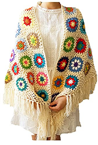 Hblanket Handgefertigter gehäkelter Poncho mit Fransen, 177,8 x 86,4 cm, quadratisch, Damenmantel