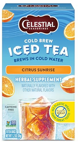 Cold Brew Iced Tea, Citrus Sunrise, Caffeine Free, 18 Tea Bags, 1.2 oz (35 g), Celestial Seasonings