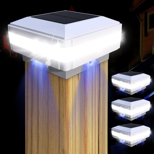 GEYUEYA Home Pfostenkappen Solar Licht, Zaunpfosten Lampe, Säulenlampe, Landschaft Außen IP65 Wasserdicht für Holzpfosten, Plattform, Patio, Zaun Beleuchtung (4 Stück)