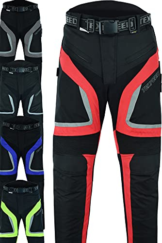 Texpeed Pantalones de motociclista para hombre, impermeables, con protección CE Armadura (EN 1621-1), rosso, 42W/34L
