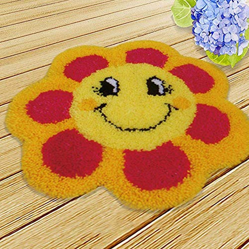 AYYDS 50cm Knüpfteppich Set Teppiche Knüpfen Kreuzstich Set für Jugendliche und Erwachsene DIY Handgefertigt Knüpfset Latch Hook Rug Making Werkzeug Kit (Blume)