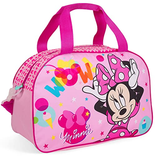 PERLETTI Borsone Palestra Bambina Rosa con Stampa - Borsa Viaggio Disney con Tracolla Minni Mouse Fucsia per Bimba - Sacca Sportiva Multiuso 28x41x21cm