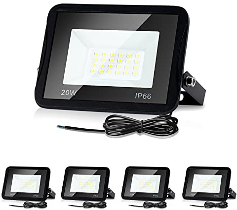 Lospitch Spot LED 10er extérieur, projecteur LED 20W 1700LM super lumineux 3000K blanc chaud, d'éclairage extérieur IP66 étanche, pour jardin garage terrain de sport hôtel [classe énergétique A ++]