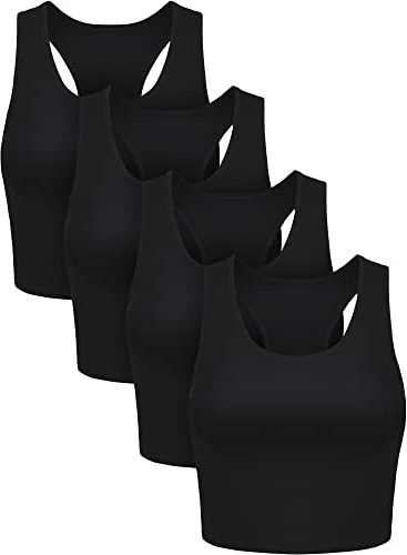 BOAO bauchfreie Tanktops für Damen, ärmellos, Racerback-Design, Sporttop, 4 Stück, Schwarz, Klein