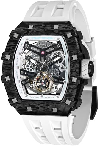 TSAR BOMBA Luxus Herren Automatik Saphirglas Wasserdicht Herrenuhr Tonneau Armbanduhr Silikonarmband Leuchtend Geschenke für Männer