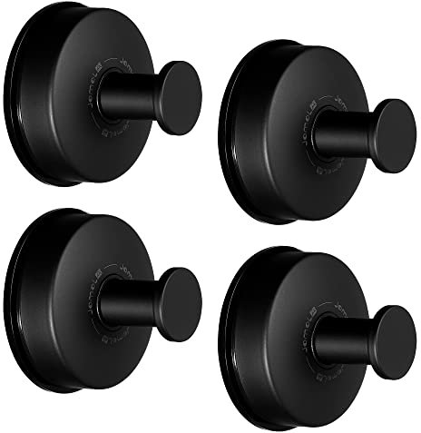 JOMOLA 4 Stück Vakuum Saugnapf Haken Bad Saugnapf Haken Extra Stark Saughaken Edelstahl Wandhaken Handtuchhaken Ohne Bohren für Badezimmer und Küche Schwarz