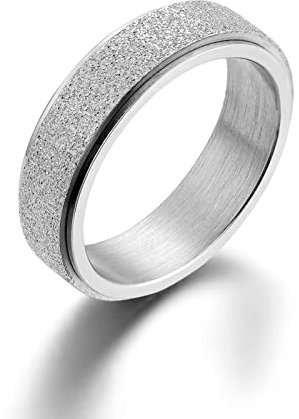 BCughia Anti Stress Ring, Ringe Silber Edelstahl Gefrostet Anxiety Spin Goth Ringe Jubiläum Geschenk für Männer Größe 45(14.3)