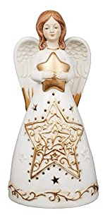 MAZZEO CHRISTMAS Addobbo Natalizio Angelo in Ceramica con LED 21,4 cm