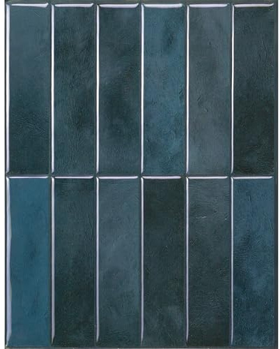 Smart Tiles Klebefliesen, Gestapelt Petrolblau, 29,02x22,86 cm | 5er-Pack (0,33 m²), Glänzend, Hitze-/feuchtebeständig, Emissionsarm A+, Küche/Bad, Ideal für Mieter, Hergestellt in Kanada