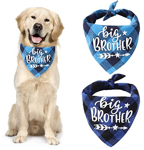 URROMA Hundehalstuch, Motiv: Big Brother, Schwangerschaftsankündigung, verstellbares Dreieckstuch für Hunde, Seeblau und Schwarz, Blau, 2 Stück