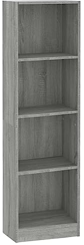 vidaXL Bücherregal 4 Fächer, Regal für Schlafzimmer Arbeitszimmer Büro, Strandregal mit viel Stauraum für Zeitschriften Bücher, Büroregal Bücherschrank, Grau Sonoma Holzwerkstoff