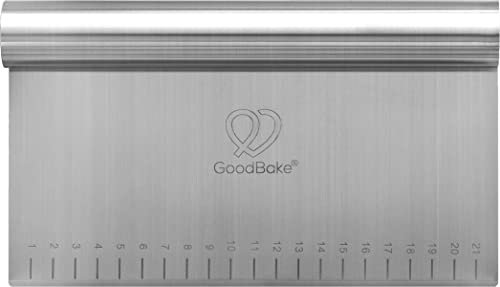 GoodBake Teigkarte - groß, 22 x 12,5 cm - hochwertiger Teigschaber/Teigschneider aus rostfreiem Edelstahl, ideal für Brotteig, Fondant und zum Verarbeiten & Verzieren von Torten