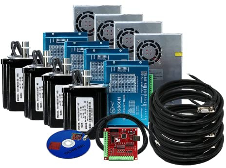 12N Closed Loop Stepper Motor Kit CNC Motor mit Geschlossenem Regelkreis 86HSE 6A Hybrid Nema 34 HBS86H Schrittmotor Treiber und 400W 60V DC Netzteil + 4-Achsen-USB-MACH3-Schnittstellenkarte + RS232