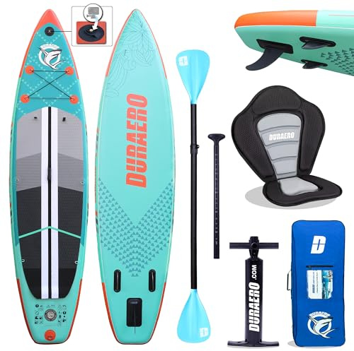 Tavola gonfiabile SUP Board Set Stand Up Paddle Board con kayak, portata 150 kg, base per fotocamere sportive, pinne di pesce rimovibili, doppia pagaia, 330 x 76 x 15 cm, Verde menta