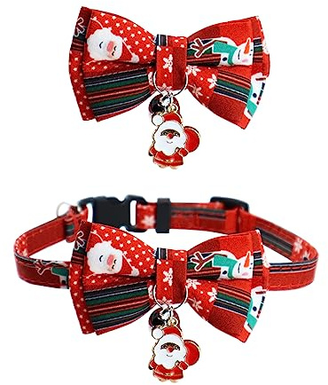 Weihnachten Katzenhalsband mit Sicherheitsverschluss für Katze und Kitten, Abnehmbares, Verstellbares Hundehalsband mit Hunde Fliege (rot)