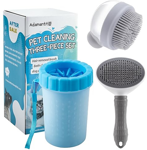 Slicker Brush+Portable Paw Cleaner+Pet Grooming Bath Massage Brush,Fast, Comfortable And Clean, Experience Massage