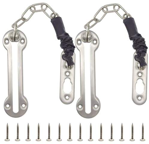 Yosawa 2 Pcs Chain Door Guard ，Door Chain Lock Door Latch ，Child Proof Apartment Front Chain Door Guard with Screws，Steel Chain with Leather Cover（Silver/SL）