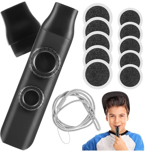 COHEALI Double Hole Kazoo Musical Instrument with Replacement Membranes Lanyard and 10 Round Membranes Portable Kazoos for Adults Easy Music Accompaniment for Parties and Daily Play