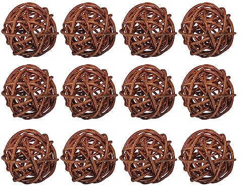 sourcing map 20 Stück Rattan Deko Dekokugel Rattankugeln, 3 mm Korbweide Rattan Kugeln Wicker Ball Wellensittich Spielzeug Vogelspielzeug für Vasenfüller Hochzeit, Braun