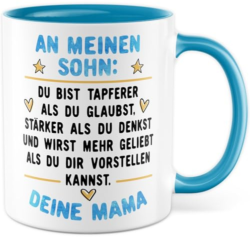 Mama Sohn Tasse Geschenk Kaffeetasse Mutter Geschenkidee Motivations-Spruch Kaffee-Becher Inspiration Geburtstag Weihnachten Kind Junge (Mama-Sohn)