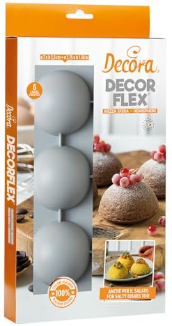Decora 9260434 Stampo in Silicone Platinum flessibile, Made in Italy, di alta qualità, da 6 cavità, per una Mezza Sfera da Ø 70 X 35 H Mm, per preparazioni dolci e salate sia da forno che da frigo.
