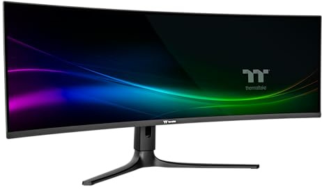 Thermaltake Monitor Gaming Curvo QD-OLED de 49″ | Resolución Dual QHD 5120×1440 | Curvatura 1800R | 240 Hz | Tiempo de Respuesta 0,03 ms | 99% DCI-P3 | RGB Integrada