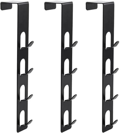 CLKE Türhaken Schwarz, 3 Stück Türhaken zum Einhängen, Innenseite, Lang, Kleiderhaken Tür, Vertikale Reihe von 4-Haken, Metallhaken, für Hüte, Jacken, Tasche, Regenschirm
