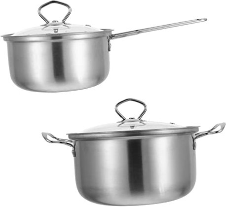 OUNONA 2pcs Stainless Steel Soup Pot and Milk Pot Set, Medium Size Cooking Stockpot with Handle, Mirror Polished Metal Cookware Suitable for Home Kitchen and Instant Noodle Preparation