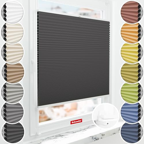 Schuette® Wabenplissee ohne Bohren ● Blackout x Honey ● Starry Night (Schwarz) ● 110x80cm (Breite x Höhe) ● Suprafix Klemmhalter X ● 60 Sekunden Montage