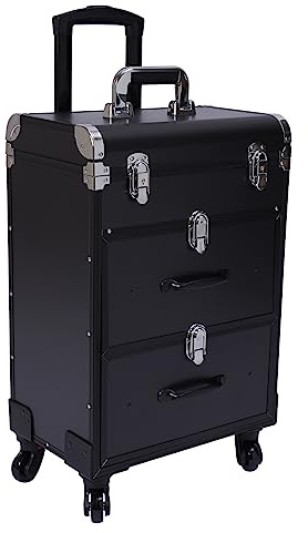 Valise cosmétique à roulettes en aluminium avec serrures - Grande valise de maquillage - Organiseur pour les déplacements - Pour nail art et coiffure - 36 x 23 x 58 cm