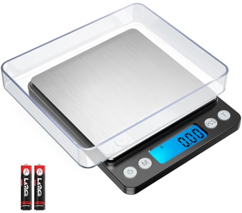 OQIMAX Feinwaage 500g/0.01g, Digitalwaage mit Tara-Funktion, 6 Einheiten Konvertierung, PCS Funktion, LCD-Anzeige und Auto-Off（Schwarz）