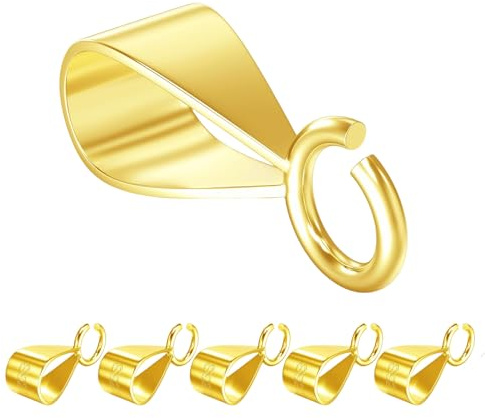 Kotkiddy 5 cierres deslizantes de plata de ley 925 para collar, ojales para hacer joyas, pendientes con lazo abierto, dorado, L