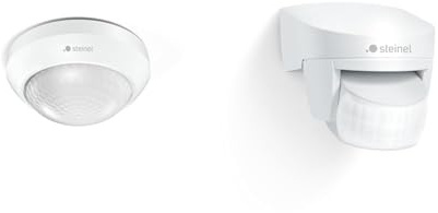 Steinel Bewegungsmelder is 360-3 weiß, 2000 W Schaltlast & Bewegungsmelder is 140-2 weiß, 140° Bewegungsensor, max. 14 m Reichweite, Innen und Außen, IP54