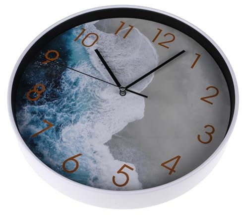 Sosoport Große Wanduhr Kunststoff Geräuschlos Maritimer Strand Look Für Schlafzimmer Wohnzimmer Mit Lautlosem Uhrwerk