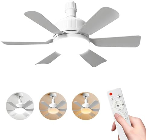 Ventilatore da soffitto con luce e telecomando, lampada ventilatore da soffitto 40W con attacco E27, ventilatore da soffitto LED dimmerabile per camera da letto, soggiorno, 3 velocità, 6 pale, per