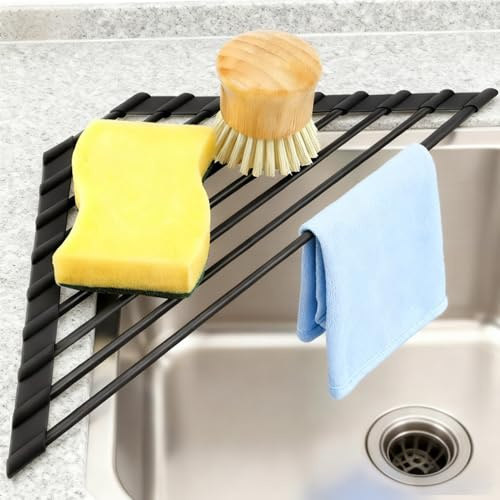 MERRYBOX Escurridor Triangular Enrollable para secar Platos sobre el Fregadero, multipropósito y Plegable, con Envoltura de Silicona Completa para la Parte Superior del Fregadero, Organizador