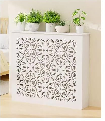Copertura per termosifone, in legno, bianco, in PVC, per scaldabagno, valvola dell'acqua, tubazioni 15 cm di spessore, 80 x 80 x 20 cm