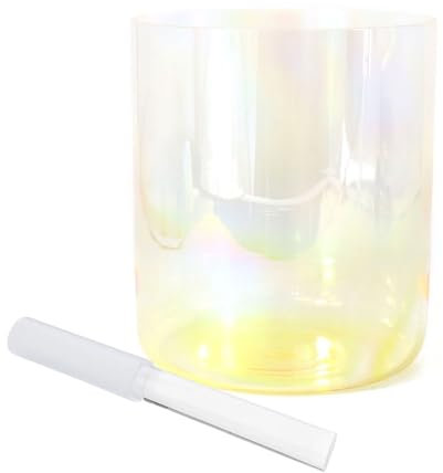 Klangschale aus gelbem klarem Kristall, 15,2 cm, G-Note, kosmisches Licht, Alchemie, Klangschale für Yoga, Meditation und Heilung, inklusive Quarzklöppel und O-Ring (432 Hz)