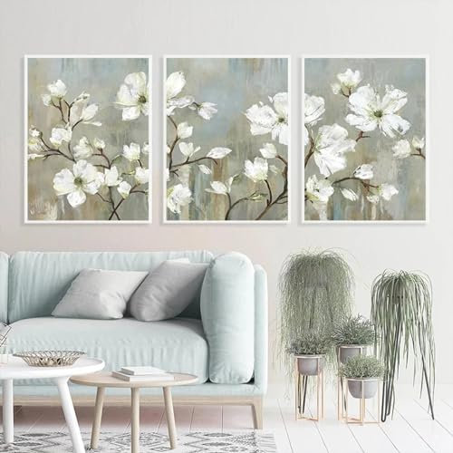 ytonghao Blühender Apfelbaum, Blumen-Ölgemälde, Wandkunst, Leinwandgemälde, nordische Poster und Drucke, Retro-Bilder, Raumdekoration, 50 x 70 cm, 3 Stück, ohne Rahmen