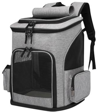 UUE Katzenrucksack, Hunderucksack, Katzen Rucksack, katzenrucksack große, Faltbare Rucksack für Katzen und Kleine Hunde, Cat Backpack mit Sicherheitsseil und Haustierunterlage, Grau