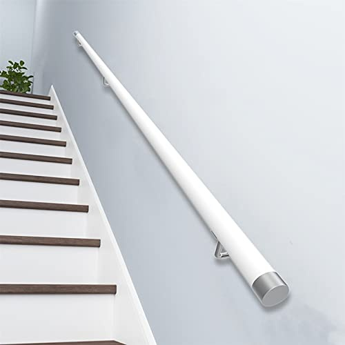 Pasamanos de madera blanca con tapas antideslizantes y barra de soporte de pasillo, kit de instalación de pasamanos de pared incluido (180 cm)