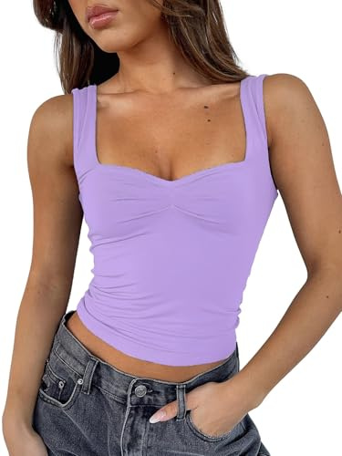 TiulZial Damen Ärmellos Sexy Rückenfrei Ausgehen Crop Top Y2K Riemchen Gerüschte Tank Top Sommer Eng Schlank Fit Niedliche Tops