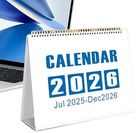 Tischkalender 2025, bunter Schreibtisch-Kalender, umklappbarer Kalender (Juli 2025–Dezember 2026), Monatsplaner aus Papier, 20,5 x 20,5 cm, Heimdekoration für Büro, Schule, Klassenzimmer
